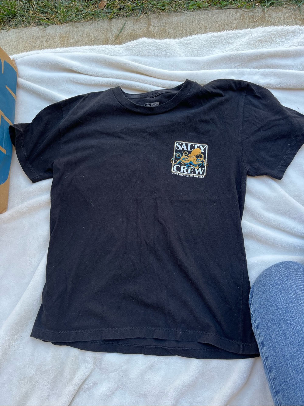 Salty Crew Black Short Sleeve Tee with Yellow Wave Chest Logo